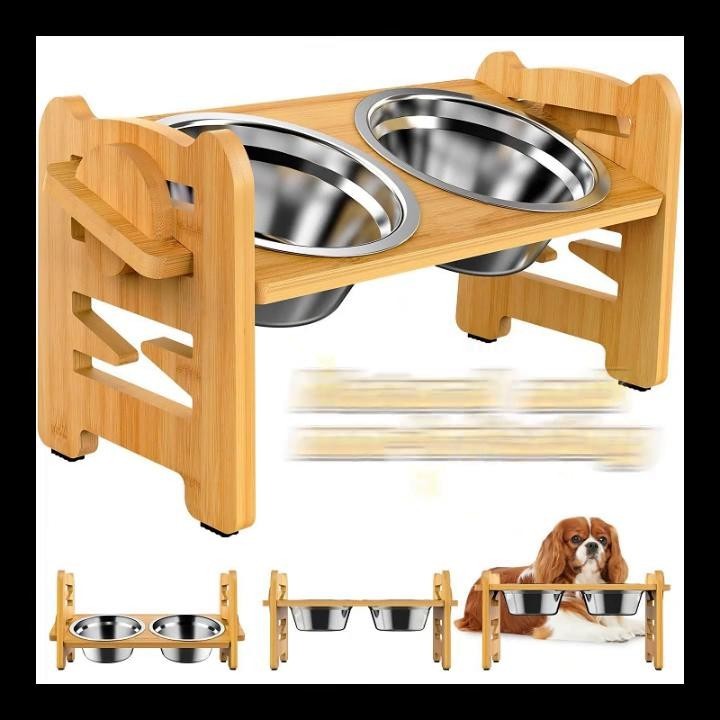 Verstellbarer, erhöhter Futterautomat für Hunde und Katzen mit klappbarem Ständer und 2 Edelstahlnäpfen, perfekt für kleine H