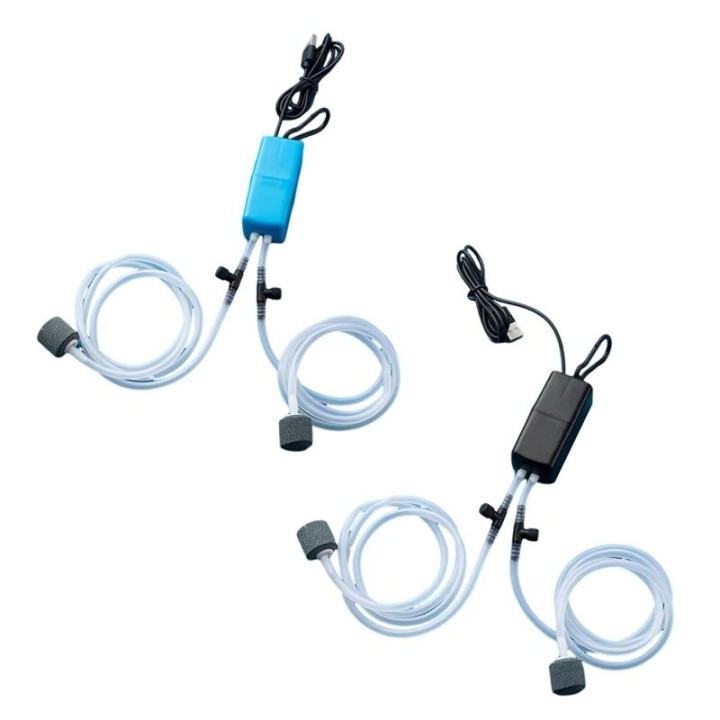 Mini-Aquarium-Luftpumpen-Set, Sauerstoffpumpe mit Luftstein, geräuschlos, hochenergieeffizient, USB-Aquarium blau