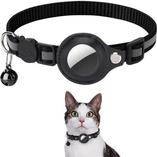 Katzen-AirTag-Halter, Halsband mit abreißbaren Reflektorstreifen, verstellbares Kätzchenhalsband, wasserdichtes Katzenglocken