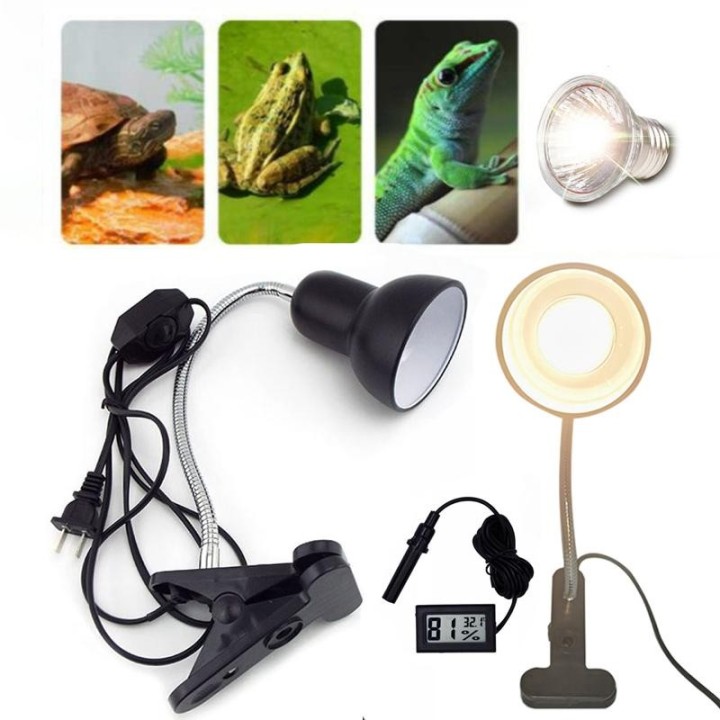 E27 UVA + UVB 220V Reptil Heizung Lampe Deck Halter Schildkröten Sonnen Glühbirne Schildkröte Licht Clip Thermometer Hygromet