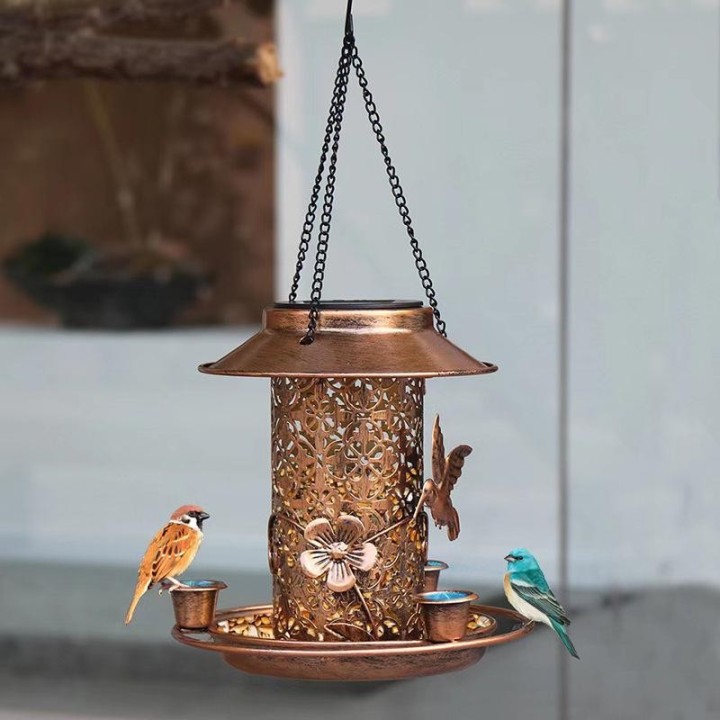 Solar-Vogelfutterspender aus Metall mit doppeltem Verwendungszweck und dekorative Rasenleuchte Ordinary bird feeder