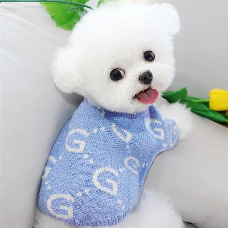 Blauer Hundepullover, kreativer Buchstabe, Welpen-Strickpullover, Haustier-Herbst-/Winterbekleidung, Teddy, warmer Pullover,