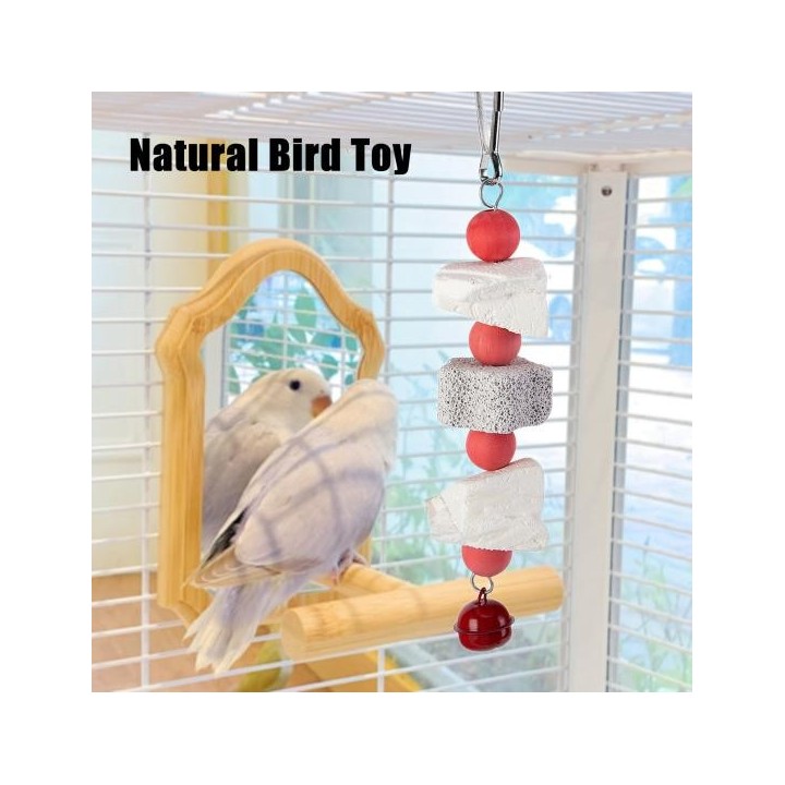 Vogelspielzeug, buntes Papageienspielzeug zum Aufhängen mit Perlen, Vogelkäfigspielzeug aus Naturholz, Schleifstein, Heimtier