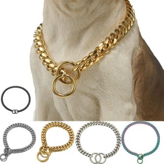 Stahlhalsband, Verschlüsselung, Hundering, metallisches Hundehalsband, kubanische Kette, Haustier-Hundehalskette, goldene Ket