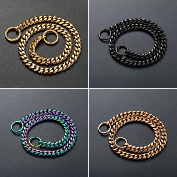 10 mm Edelstahl Gold Hundekette Würgekette Luxus Große Hunde Halsband Kubanische Halskette Schlupftraining Hundehalsband für