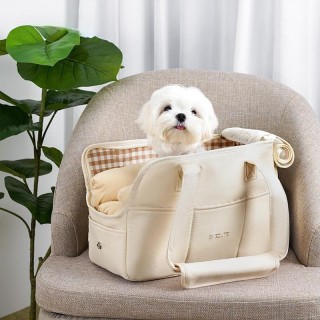 Koreanische Ausflugstasche für kleine Hunde – Tragbare Transportbox für Katzen und kleine Hunde S size, crossbody strap beige
