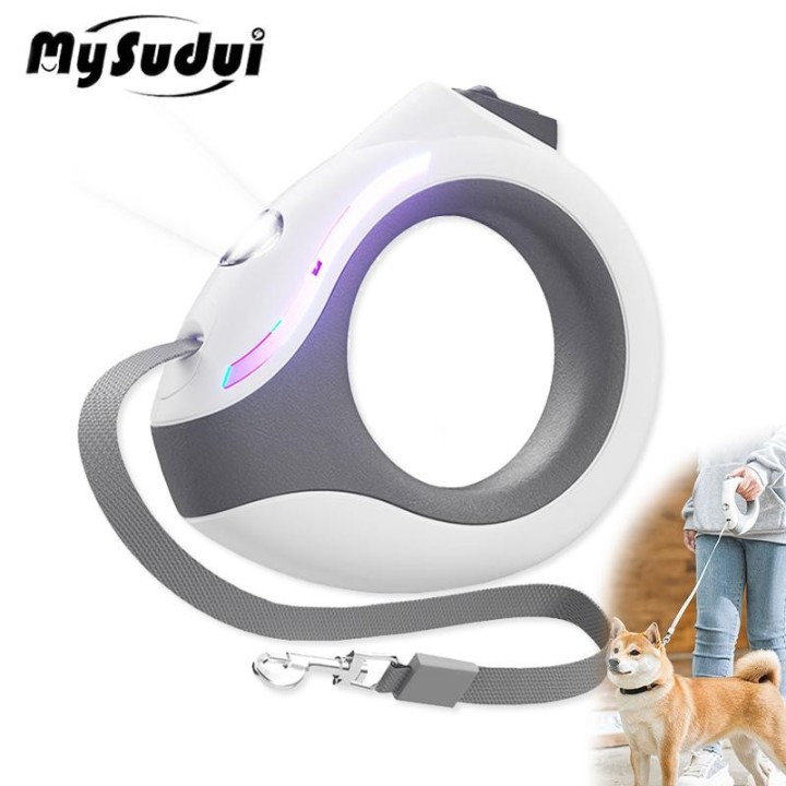 Wiederaufladbare Hundeleine mit Schnellverschluss, einziehbare Haustierleine, kein Ziehen, mit Anti-Rutsch-Griff, LED-Licht f