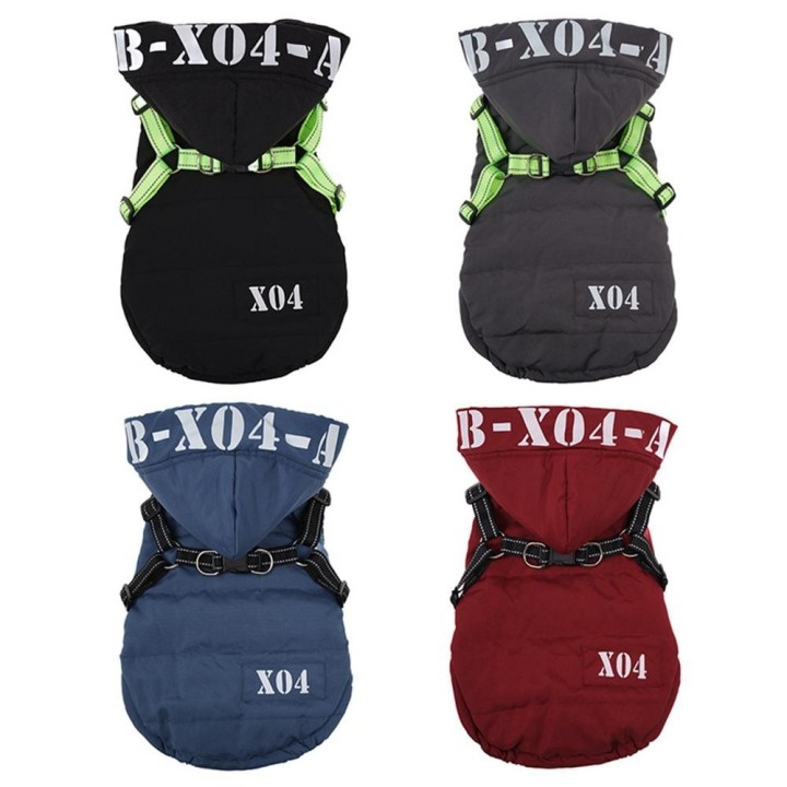 Haustier-Kapuzenjacke mit Geschirr, warme Winterkleidung für Hunde, wasserdicht, winddicht, Mantel für große Hunde, Chihuahua