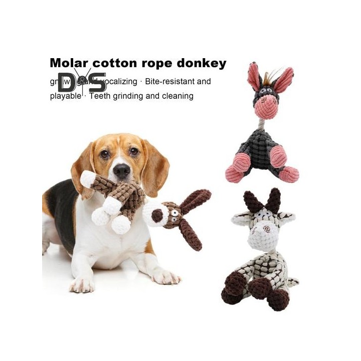 Quietschendes Hundespielzeug aus Plüsch, interaktives Stofftierspielzeug, Plüsch-Esel, Kauspielzeug für Hunde mit Quietscher,
