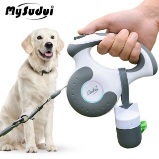 2-in-1-Hundeleine, strapazierfähig, kein Ziehen, automatisch einziehbar, für das Training von Hunden im Freien, mit Kotbeutel