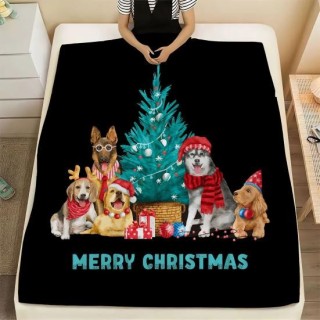 Flanelldecke im Weihnachtsstil, gemütliche Cartoon-Haustier-Hunde-Muster, weiche, bequeme Decke mit Feiertagsmotiv B