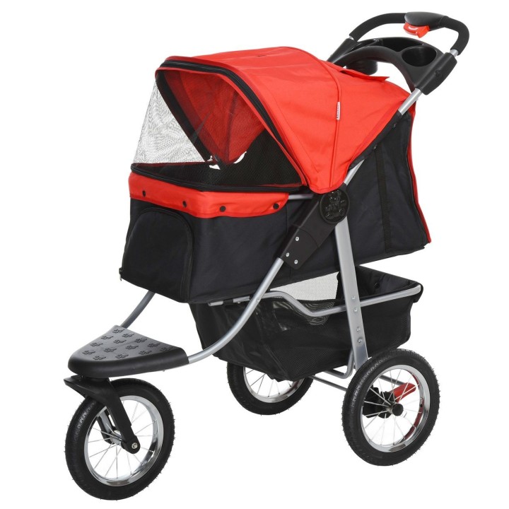 Hundewagen Hundebuggy Katzen Pet Stroller mit 3 Rädern klappbar Rot