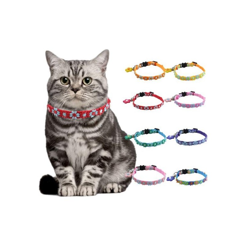 Halsband mit Glöckchen, verstellbare Anti-Erstickungs-Schnalle, Blumenhalsband, Kätzchen-Welpen-Halskette, Haustier-Zubehör r