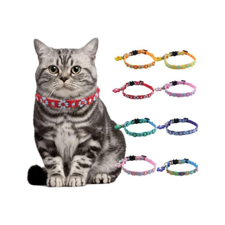 Halsband mit Glöckchen, verstellbare Anti-Erstickungs-Schnalle, Blumenhalsband, Kätzchen-Welpen-Halskette, Haustier-Zubehör r