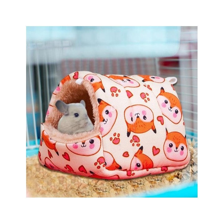 Nest Dicker weicher Plüsch Cartoon Print Gemütliches kältebeständiges Wärmespeicher-Schlafbett Klein S