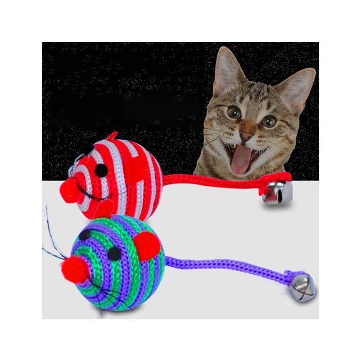 Schönes Streifen-Nylonseil, runde Kugel, Maus, langer Schwanz, Glocke, Haustier, Katzenbiss, Spielspielzeug 1PC