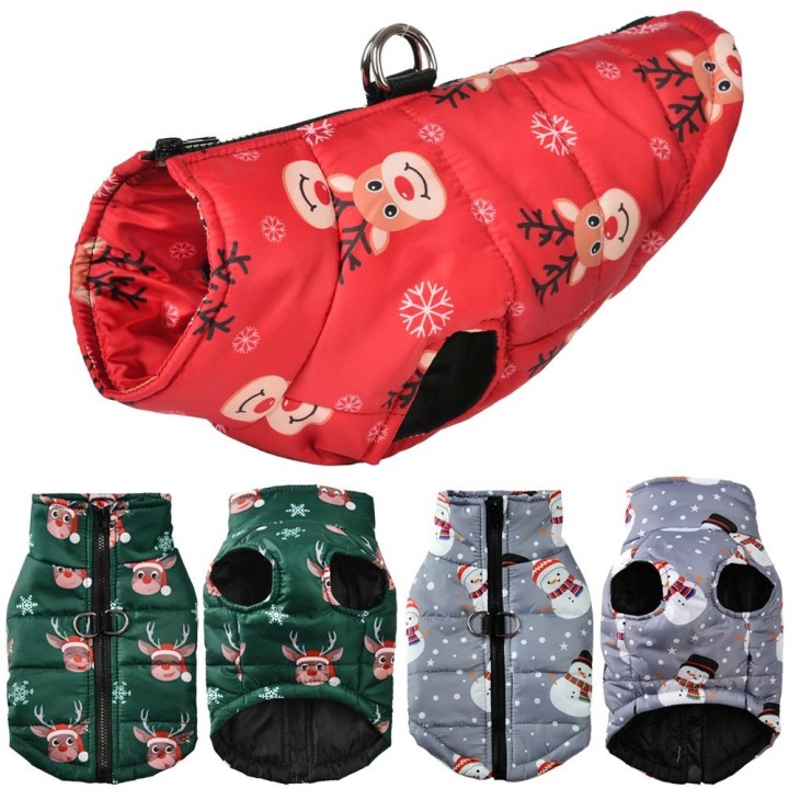 Weihnachtskostüm für Hunde, warme Winterjacke für kleine Hunde und Katzen, Weste, Mantel, Haustierkleidung, süßer Elchdruck,