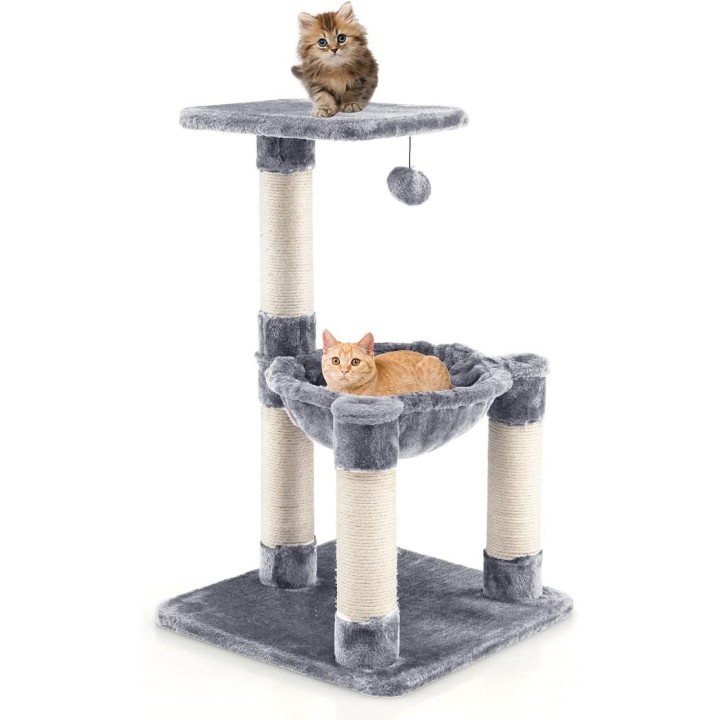 Kratzbaum Klein, Katzenbaum mit gemütlicher Hängematte &amp, großem Plattform &amp, Fellknäuel