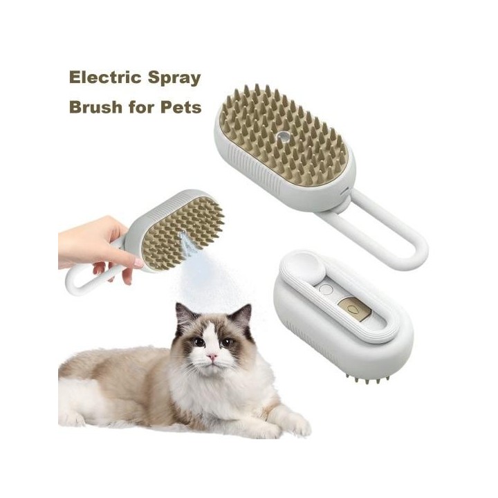 3-in-1-Dampfbürste für Haustiere, per USB wiederaufladbare Fellpflegebürste, selbstreinigendes Spray, Katzenkamm, Tierhaarent