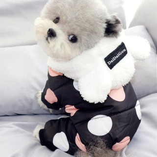 Gepunktete Haustierkleidung, Baumwolle, gepolsterter Winter-Hundemantel, Schneeanzug, Kapuzenpullover, Overall für kleine Hun