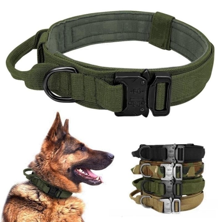 Militärisches taktisches Hundehalsband, verstellbar, weiches Nylon, für Outdoor-Training, K9-Halsband mit Griff, Metallschnal