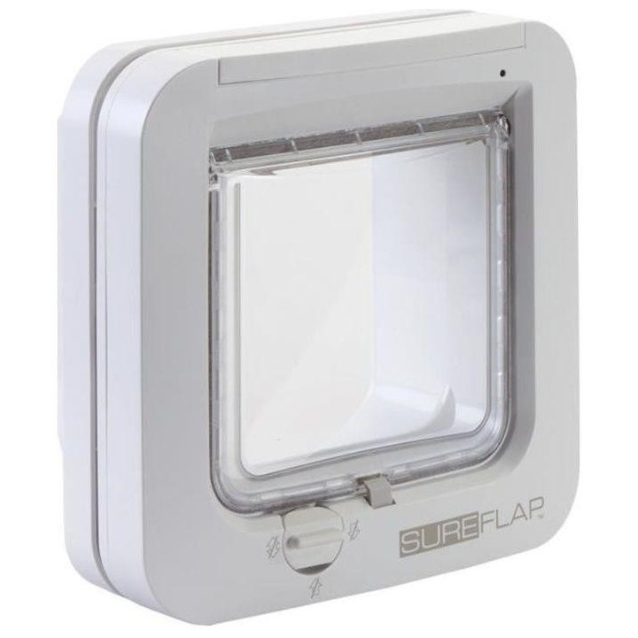 SUREFLAP Mikrochip-Katzenklappe – Weiß – 142 mm x 120 mm (Speicherung von bis zu 32 Chips)