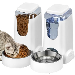 Futterautomat für Hunde und Katzen, automatischer Futter- und Wasserspender für Katzen mit Hundenapf aus Edelstahl, Schwerkra