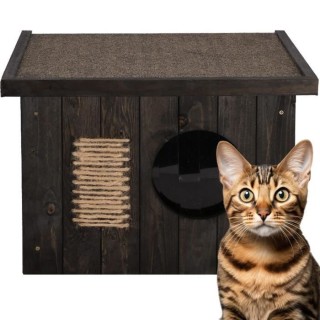 Springos® Maison pour chat en bois Outdoor 49,5 x 58 x 36 cm, Griff zum Chatten mit Toit-Plat, Griff zum Chatten