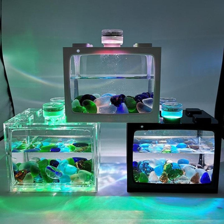Desktop-Aquarium mit leichter Batterie, kleiner Tank, Aquariumzubehör transparent