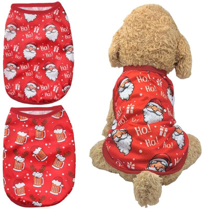 Haustier-Hundekleidung Weihnachten Neujahr Haustierweste für kleine mittelgroße Hunde Katzen T-Shirt Bier Hirsch Druck Welpen