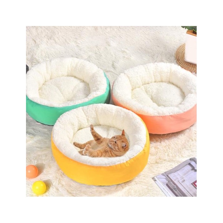 Hält warmes, weiches Haustierbett aus Premium-Kätzchen aus rundem Lammsamt gelb