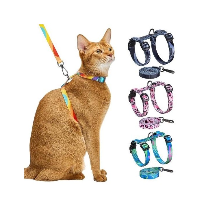 Katzengeschirr und Leine im Set, ausbruchsicher, weich, verstellbar, Kätzchengeschirr, Spazier- und Reisezugseil für kleine,
