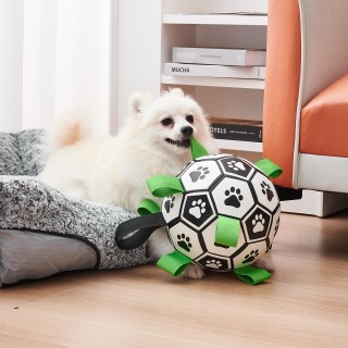 Hundespielzeug Fußball mit Riemen, Interaktives Hundespielzeug für Tauziehen, Geburtstagsgeschenk für Welpen, Zerrspielzeug f