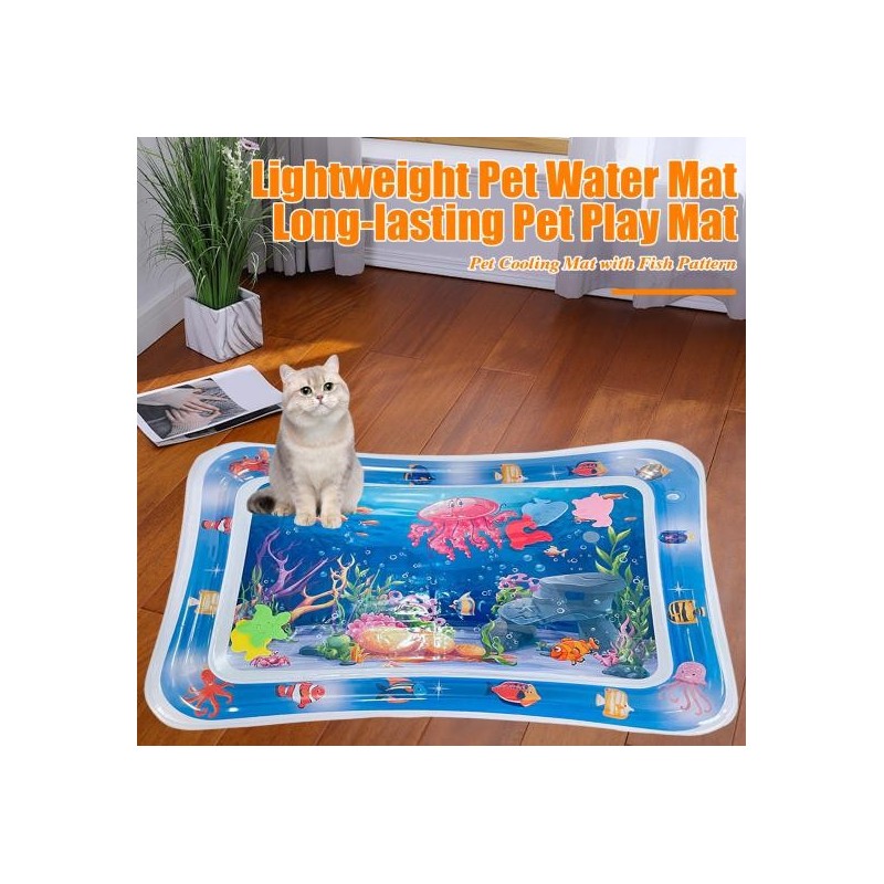 Wassersensormatte für Katzen, verdickte sensorische Wasserspielmatte mit Fischmuster, aufblasbare Kühlung A