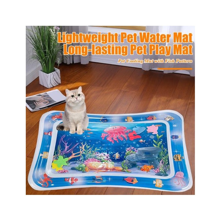 Wassersensormatte für Katzen, verdickte sensorische Wasserspielmatte mit Fischmuster, aufblasbare Kühlung A