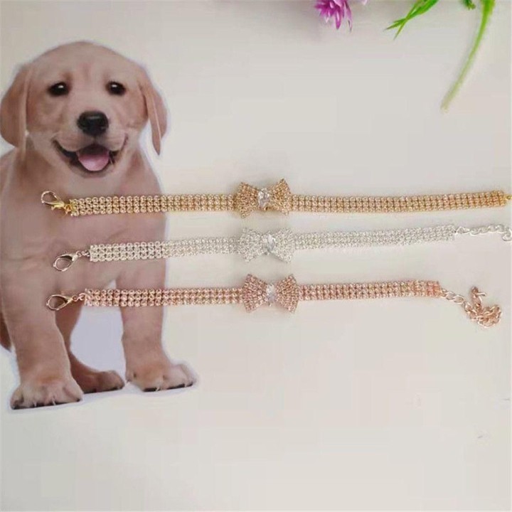Strass-Halskette mit Schleifenknoten für Kleintiere, Halsband, Halskette für Hunde, Halskette für Katzen, Haustierprodukte go