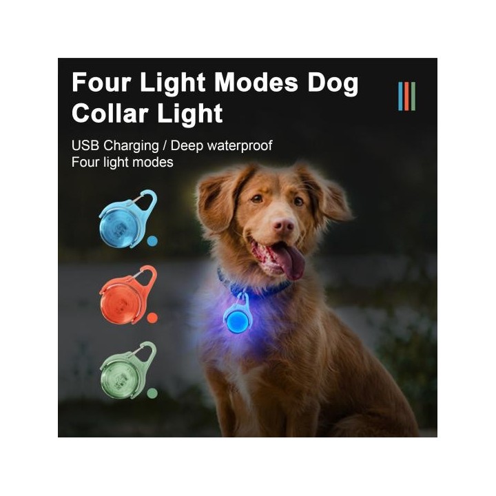 USB wiederaufladbares Hundehalsband-Licht, 4 Modi, IPX8 wasserdicht, 360 Grad drehbares Hundelicht für nächtliche Spaziergäng