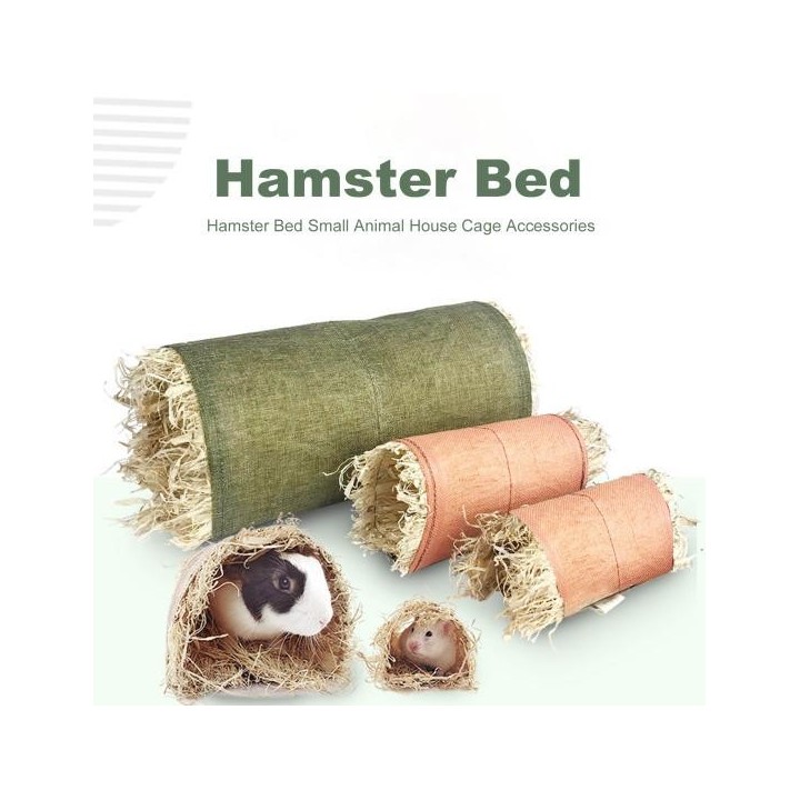 Meerschweinchennest aus natürlichem Stroh lindert Langeweile, Tunnelspielzeug, Hamsterbett, Kleintier S dunkelgrüne