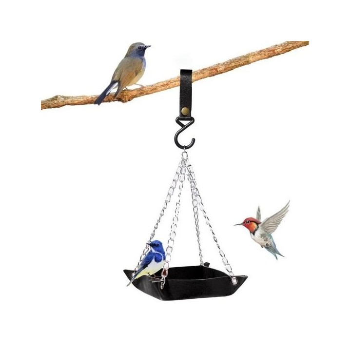 Hängende Vogelfutterstation, Kolibri-Futterspender für den Außenbereich, Futtertablett aus Kunstleder, Metallgeflecht, zieht