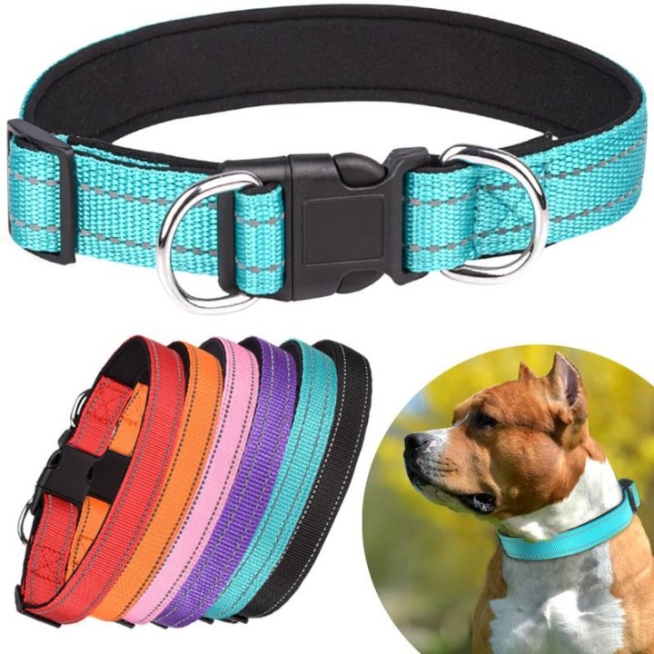 Reflektierendes Hundehalsband, weiches, mit Neopren gepolstertes, atmungsaktives Nylon-Haustierhalsband, verstellbar für mitt