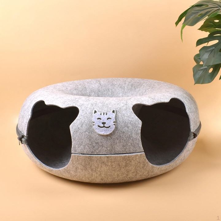 Donut-Katzenbett, Spieltunnel aus Filz innen, Tunnelbett für kleine Haustiere