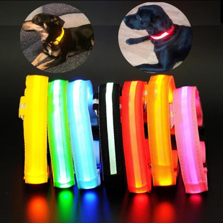 Nylon LED Hundehalsband Licht Nacht Sicherheit LED Blinklicht Haustierbedarf S rosa