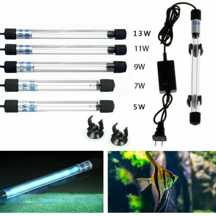 9/11/13W Aquarium Fish Tank Pond UV Sterilizer Light Water Clean Lamp Submersible PK 7W