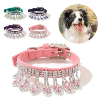 Modisches, bequemes Hundehalsband aus Kunstleder mit Anhänger für Teddy XS rosa