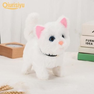 Kognitive Fähigkeit, interaktive Fähigkeit, Bellen, Gehen, elektrisches Plüsch-Katzenspielzeug weiß