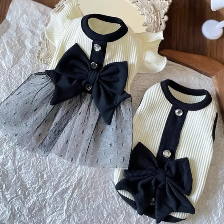 Hunde-Prinzessinnenkleid, Sommer-Hundekleidung für kleine Hunde, Haustier-T-Shirt, schwarze Spitze, Retro-Welpenrock, Chihuah