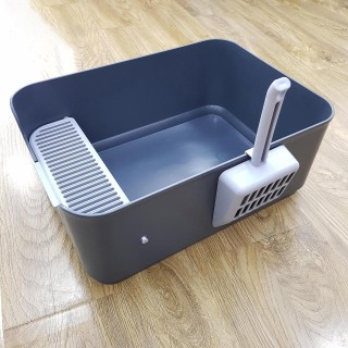 Haustier-Wurfkäfig, leicht zu reinigen, mit Töpfchen, Toilette, Bettpfanne für Kätzchen, Hauskatze, klein Deep Gray