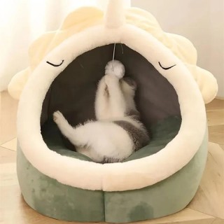 Katzenbetthaus mit wasserdichter Matte, vollständig umwickeltes, zusammenklappbares Nesthaus für Katzenwelpen, warme Fleeceun