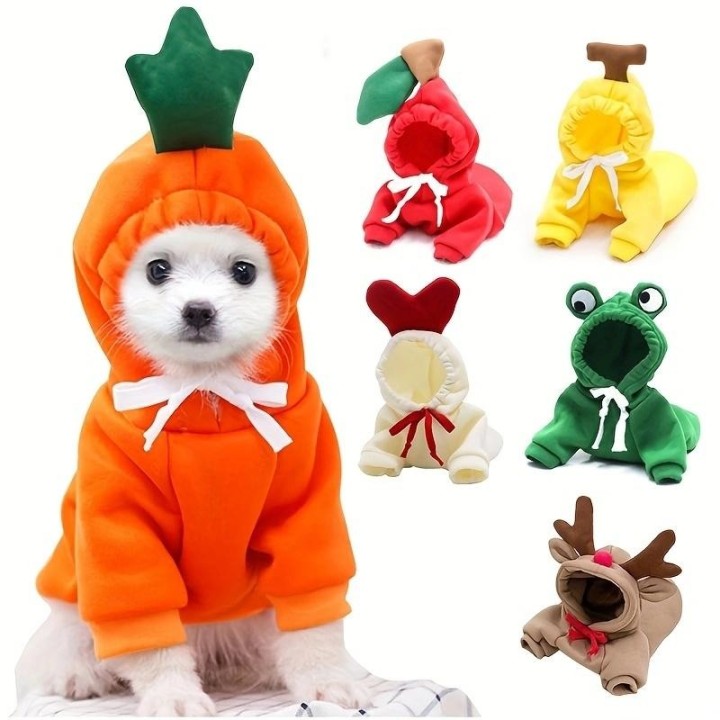 Niedliche Obst-Hundekleidung für kleine Hunde, Kapuzenpullover, warme Fleece-Haustierkleidung, Welpen- und Katzenkostüm, Mant