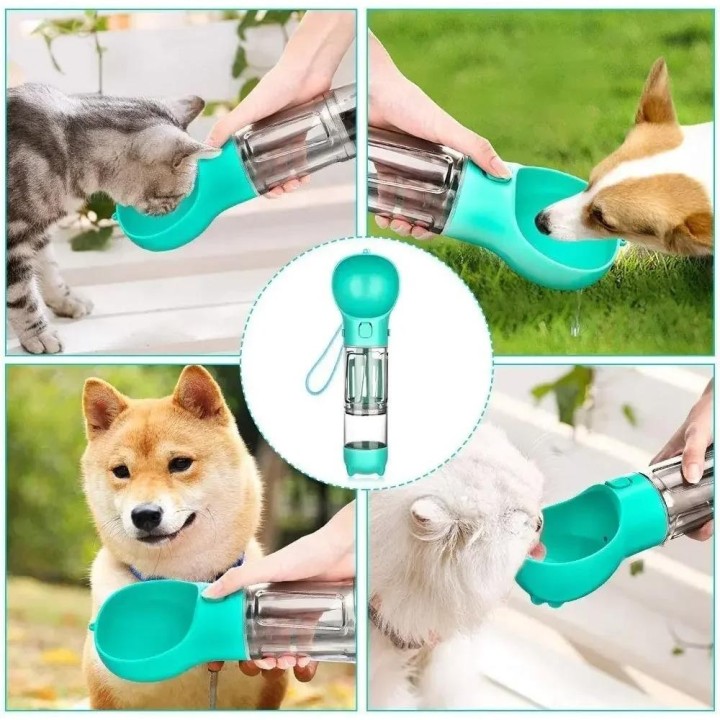 Hundetrinkflaschen zum Spazierengehen, tragbarer 4-in-1-Flaschenspender, auslaufsichere Reisetrinkflasche für Hunde mit Futte